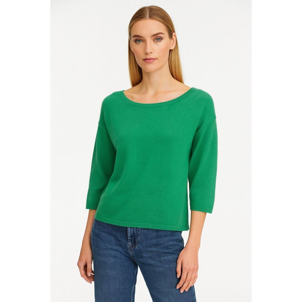 Ann Taylor 100% Cashmere Kelly Green 3/4 Sleeve Sweater Size M